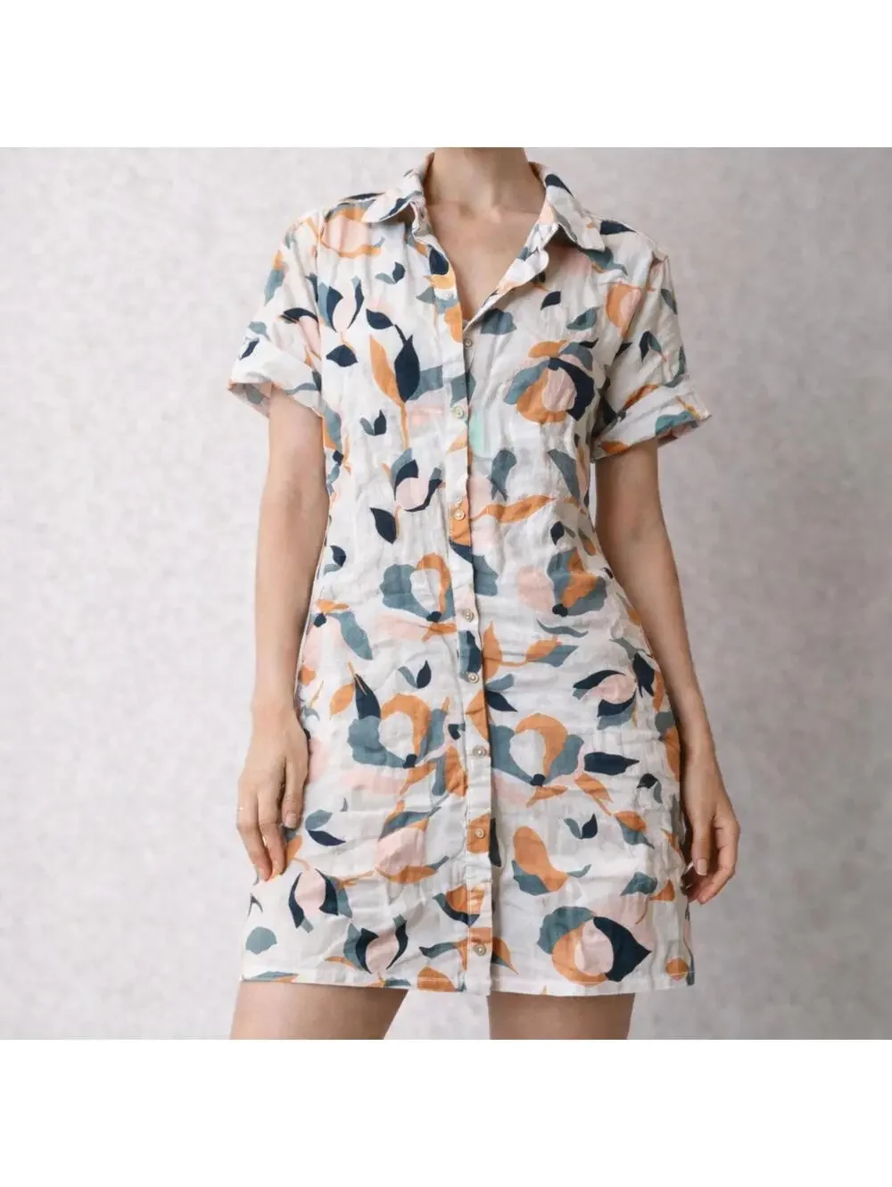 Floral Linen Button Up Tee Shirt Dress Bathing Suit Cover Up